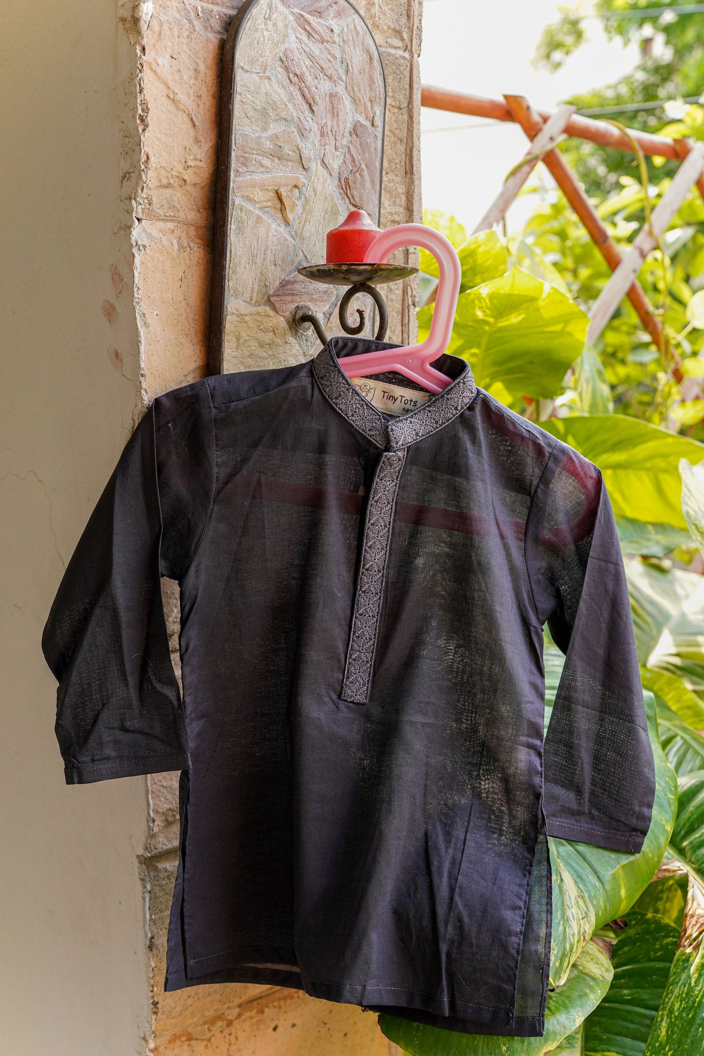 Boys Kurta Shalwar Black - Embroidered Collar