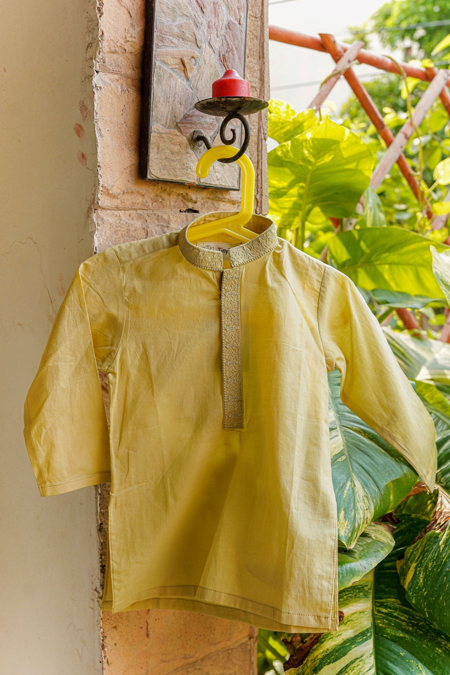 Boys Mustard Yellow Kurta Shalwar – Embroidered Collar