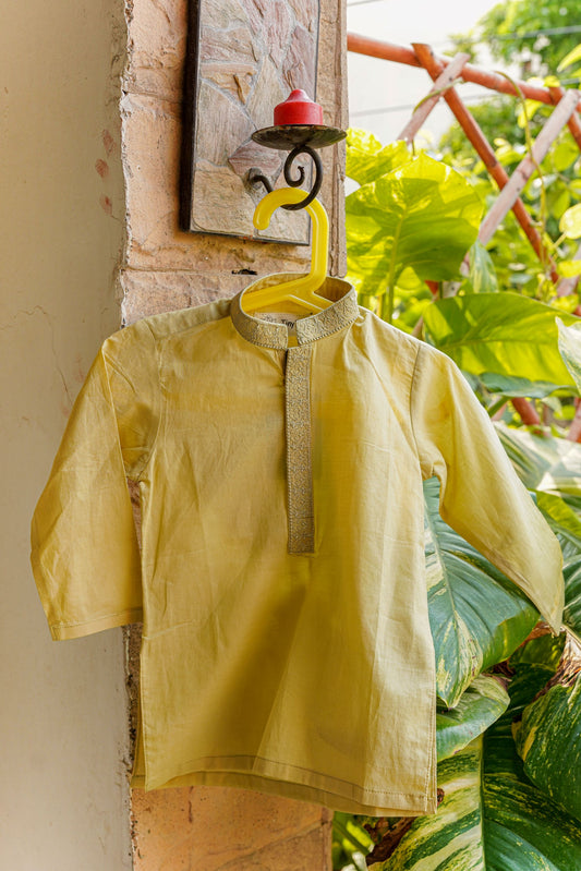 Boys Mustard Yellow Kurta Shalwar – Embroidered Collar