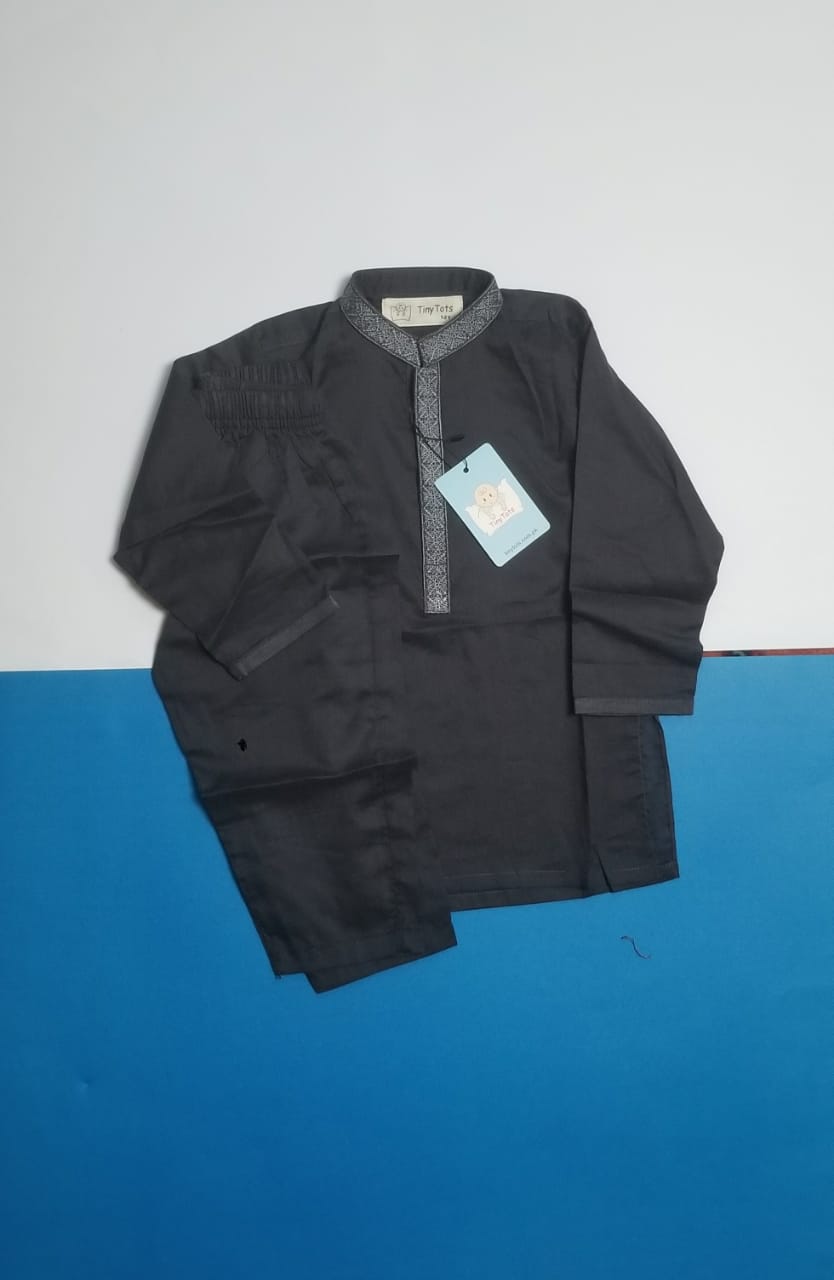 Boys Kurta Shalwar Black - Embroidered Collar