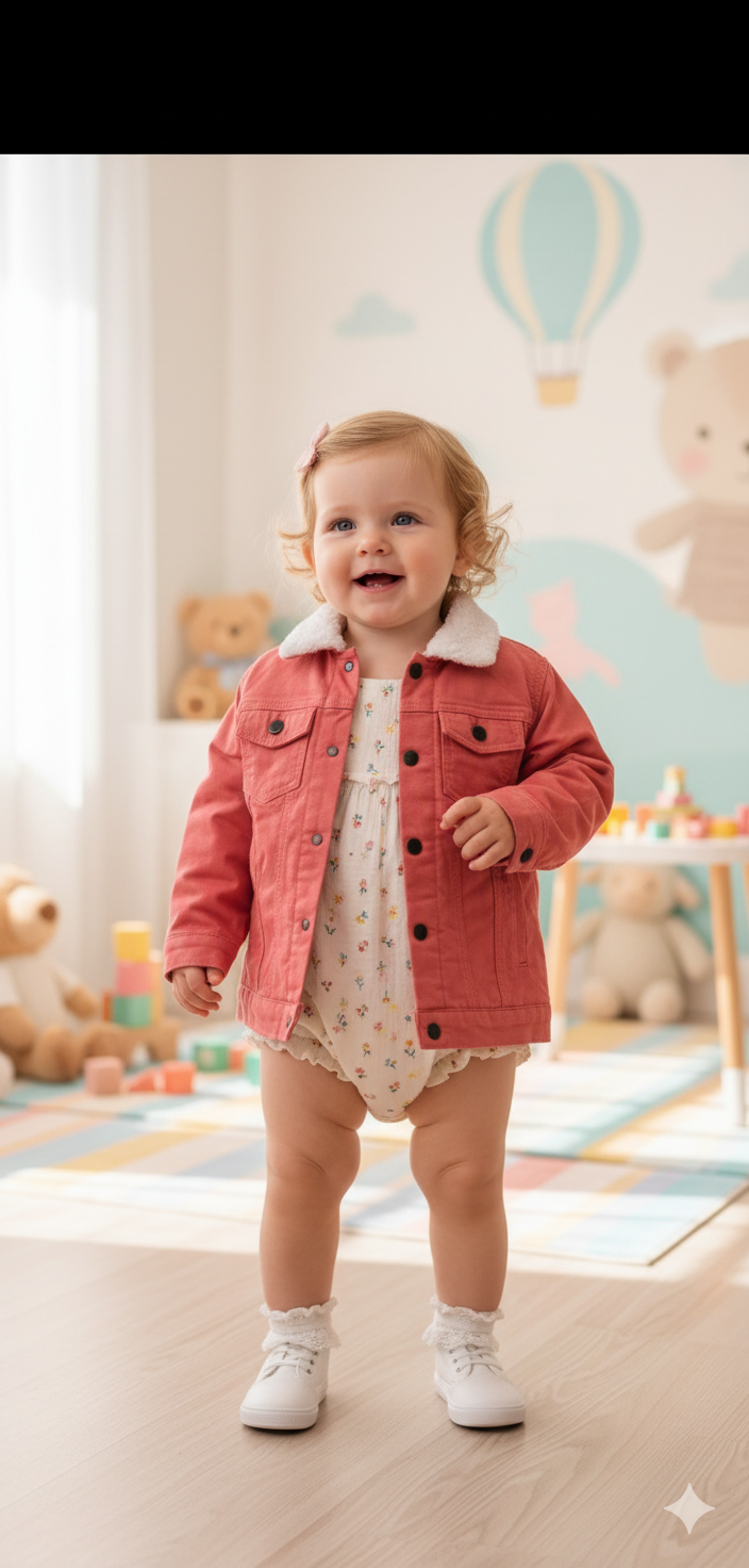 Coral Pink Twill Inner Furr Jacket