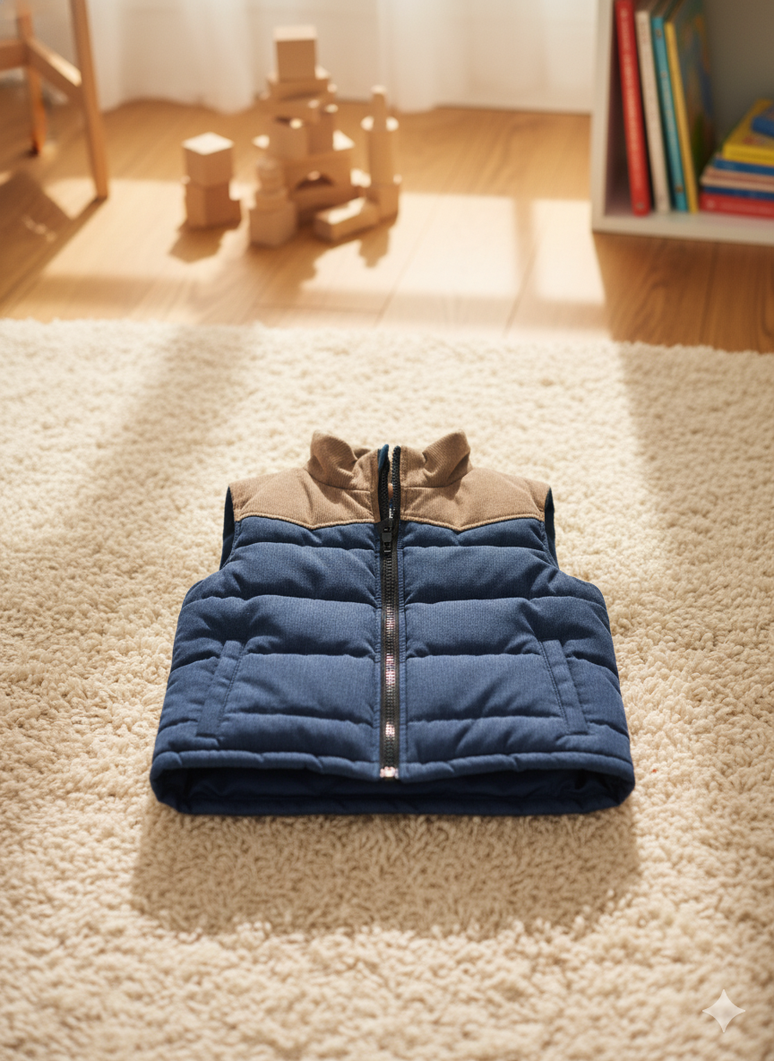 Blue & beige corduroy Quilted Sleeveless jacket