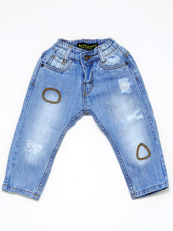 Denim light blue pant with knee patch