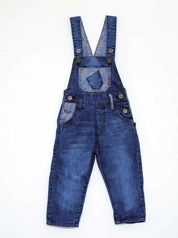 Denim Dungaree with printed patches - dark blue