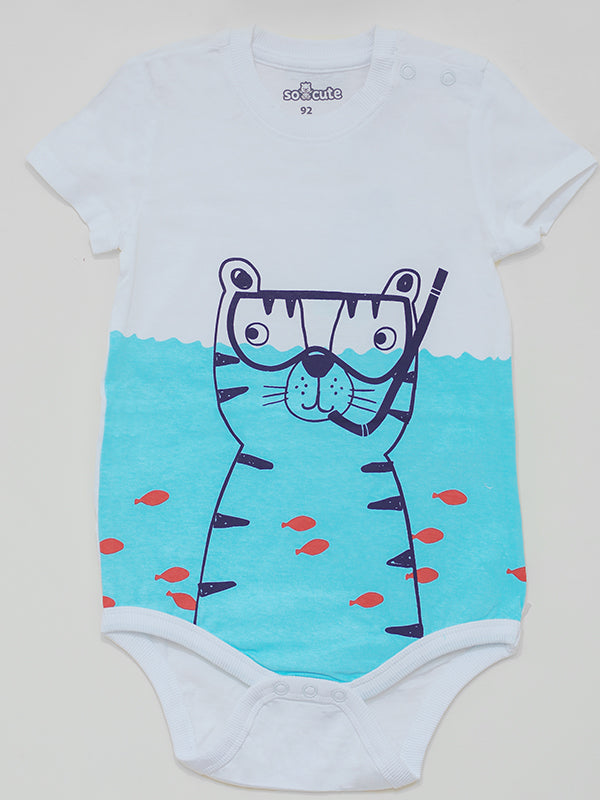 Blue romper dress with Lion graphic