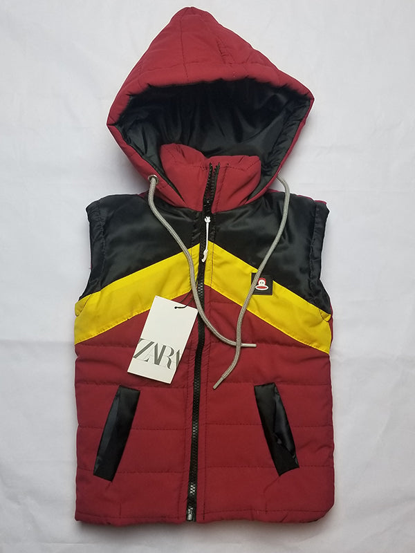 Sleeveless Puffer Jacket - Maroon & Yellow