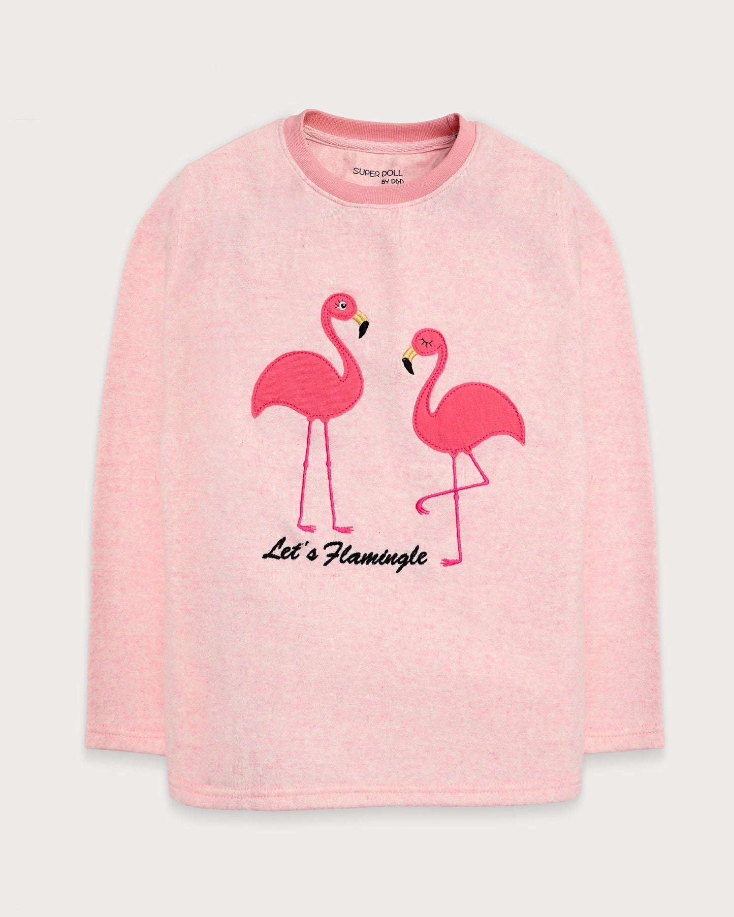Flamingo 3D Embroidered Fleece Sweat Shirt