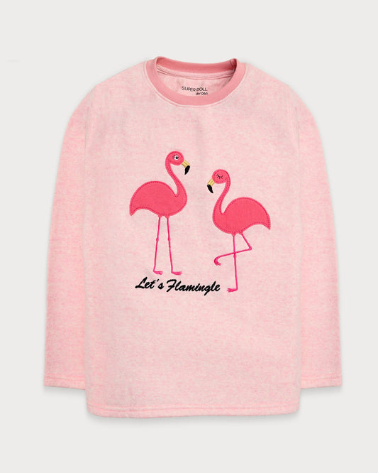 Flamingo 3D Embroidered Fleece Sweat Shirt