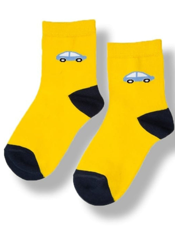 Car Graphic Yellow Crew Socks - P22
