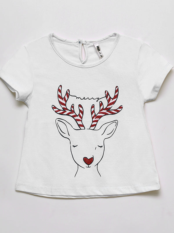 Hi Deer glitery Tee - white