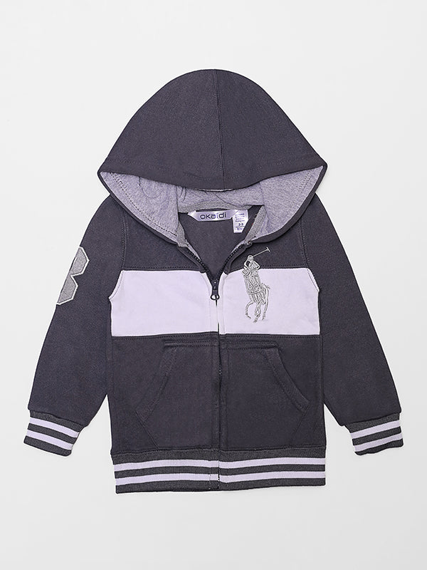 Polo Fleece Zipper Hoodie - Grey