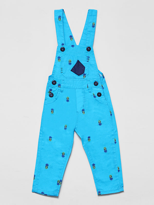 Denim Printed Dungaree Pineapple Graphic - Blue