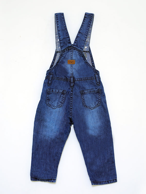 Denim Dungaree with printed patches - dark blue