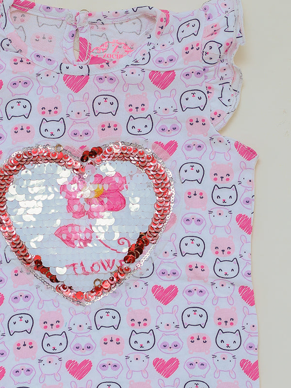 Cats Overall Pink Embellished Tee