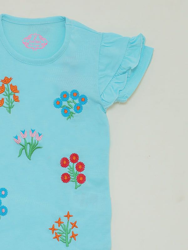Zochee blue floral embrioded shirt