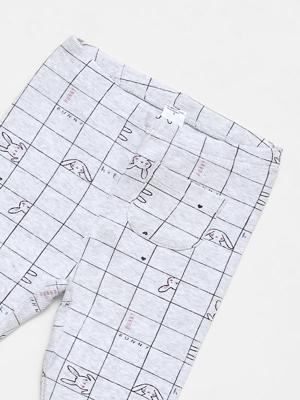 Infants Rabit Check Grey Ribbed Pajama