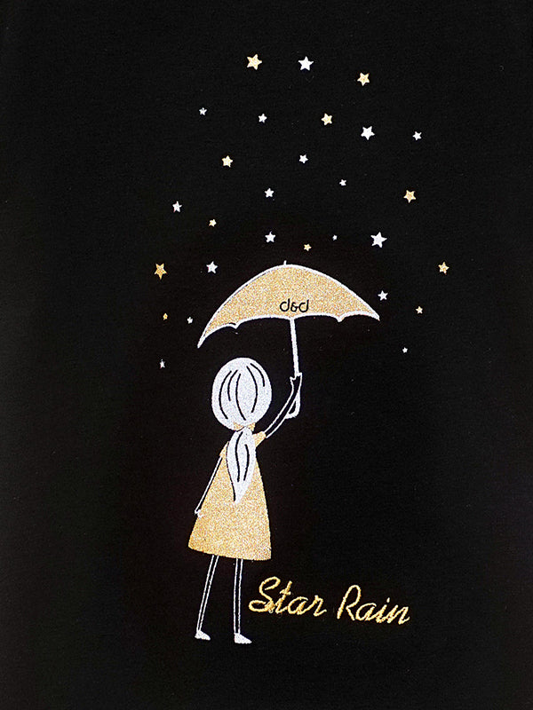 Star Rain Fluffy Sleeves Black Tee