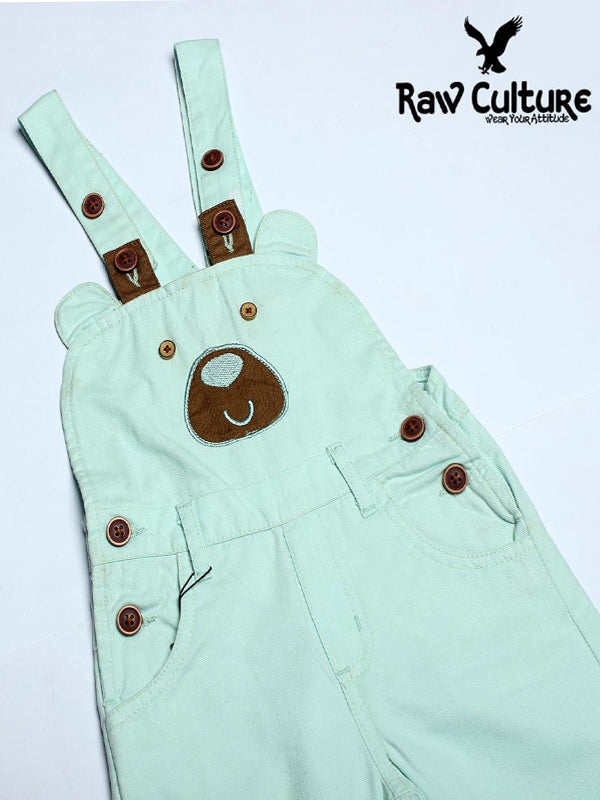 Denim Cotton Bear Face Dungaree - Aqua Blue