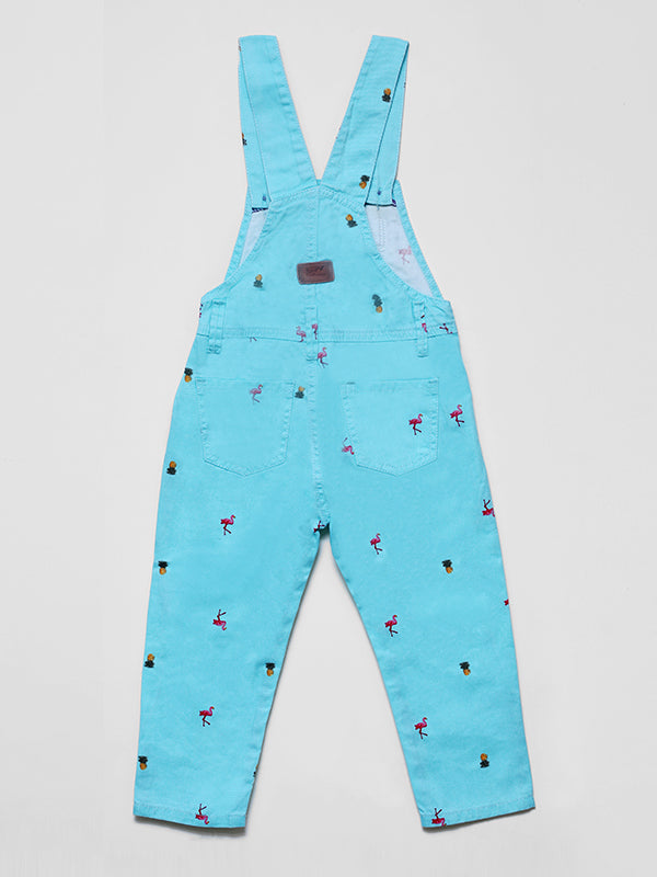 Denim Printed Dungaree Flamingo Graphic