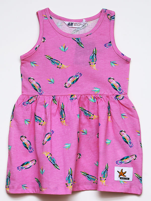 H&M pink parot jersey dress with headband