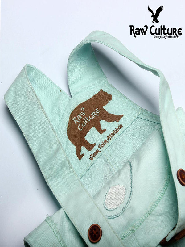 Denim Cotton Bear Face Dungaree - Aqua Blue