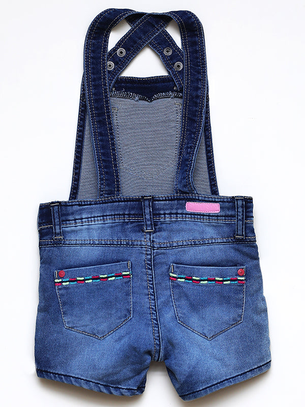 Denim embroidered Dungaree short