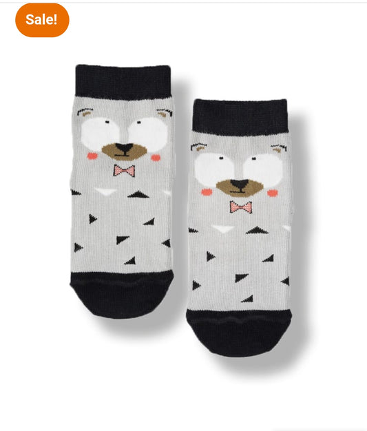 Baby Bear with Bow Grey Crew Socks - P45