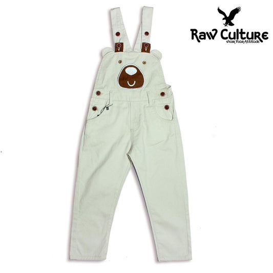 Denim Cotton Bear Face Dungaree  - Butter Caramel