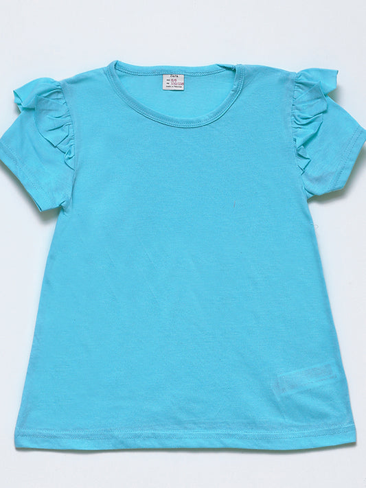 Zara green plain Tee with puffy sleeves