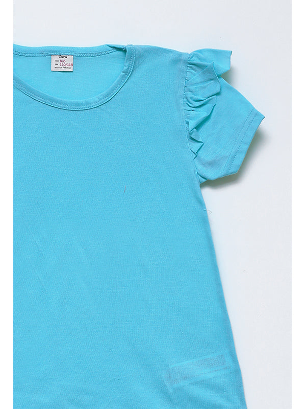 Zara green plain Tee with puffy sleeves