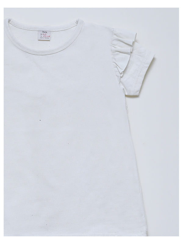 Zara off White plain Tee with puffy sleeves