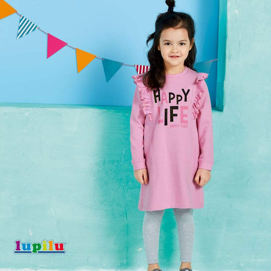 Lupilu Happy Life Pink Frilled Sleeves Sweat Dress