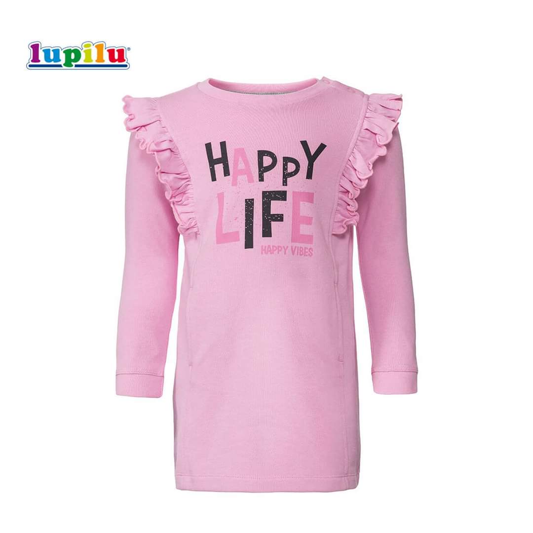 Lupilu Happy Life Pink Frilled Sleeves Sweat Dress