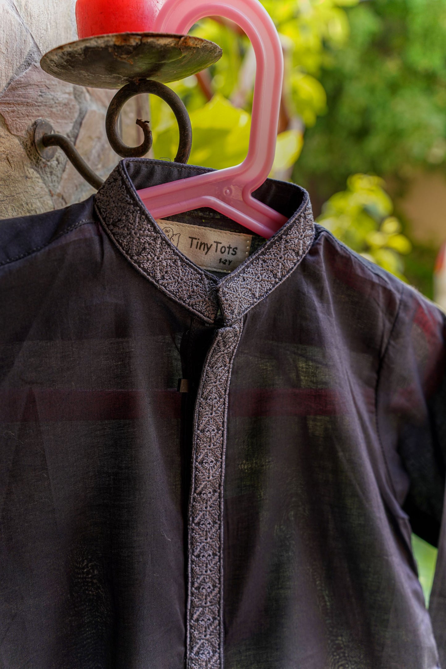 Boys Kurta Shalwar  Black - Embroidered Collar