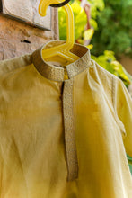 Load image into Gallery viewer, Boys Mustard Yellow Kurta Shalwar – Embroidered Collar
