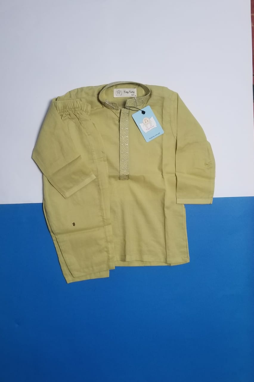 Boys Mustard Yellow Kurta Shalwar – Embroidered Collar