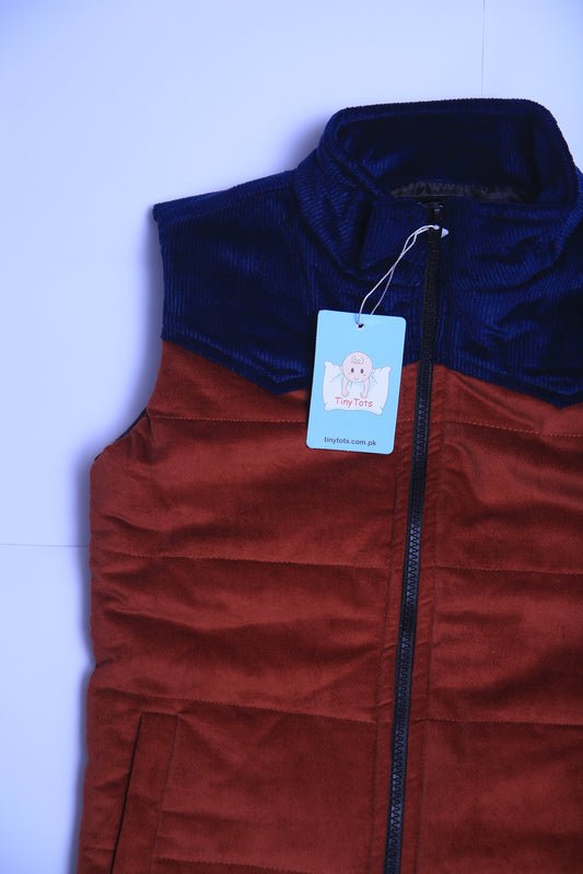 Maroon & blue corduroy Quilted Sleeveless jacket