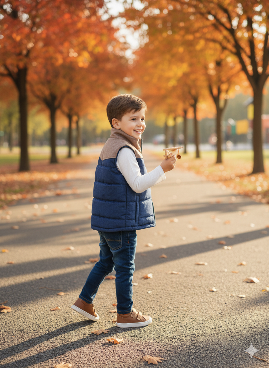 Blue & beige corduroy Quilted Sleeveless jacket