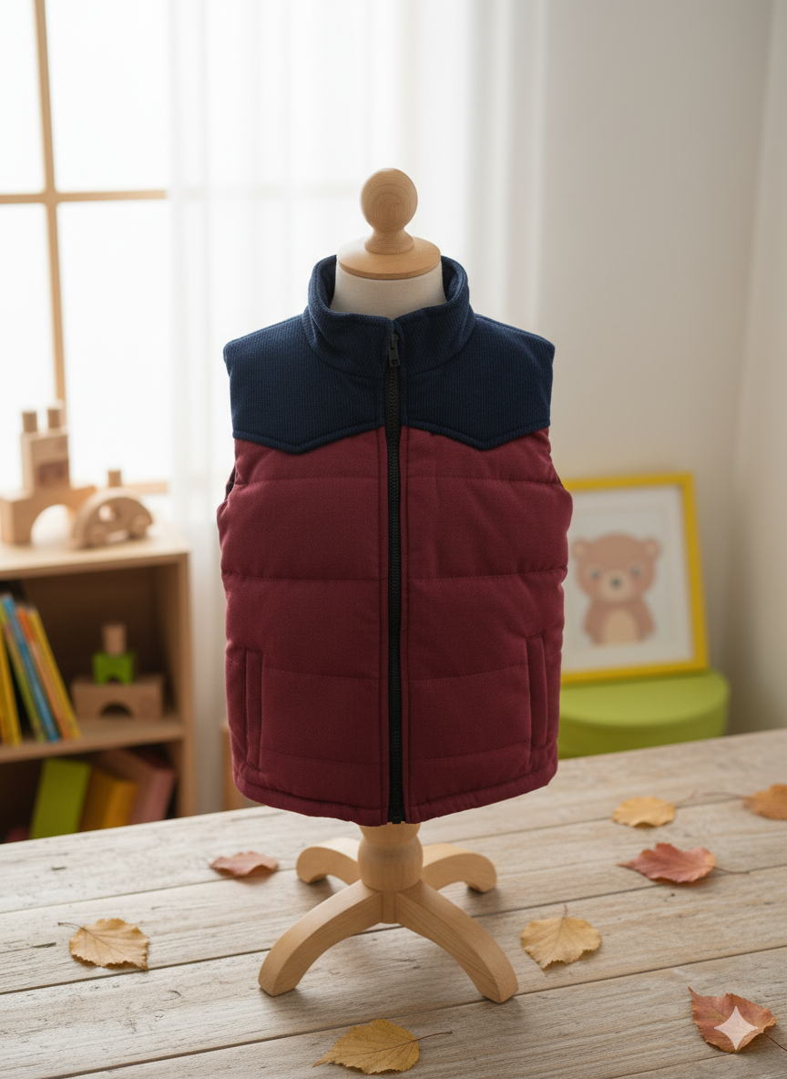 Maroon & blue corduroy Quilted Sleeveless jacket