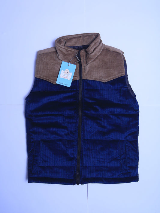 Blue & beige corduroy Quilted Sleeveless jacket