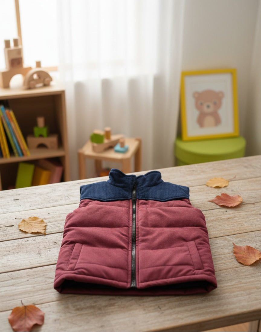 Maroon & blue corduroy Quilted Sleeveless jacket