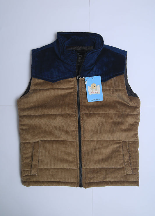 Beige & blue corduroy Quilted Sleeveless jacket
