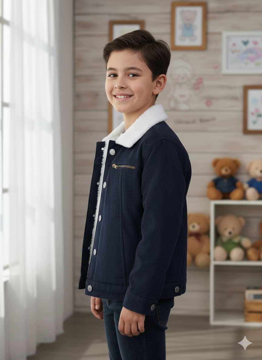 Royal Blue stretch Denim Inner Furr Jacket