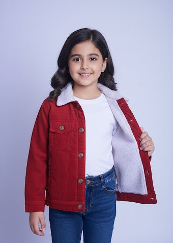 Corduroy inner fur Jacket - Blush Pink