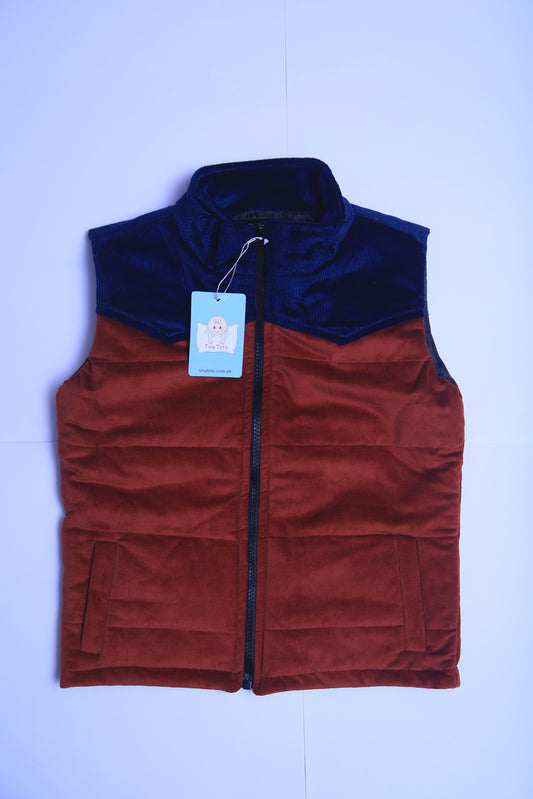 Maroon & blue corduroy Quilted Sleeveless jacket