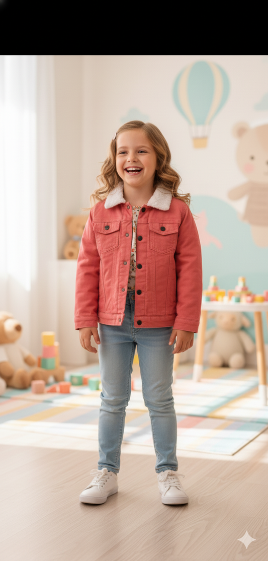 Coral Pink Twill Inner Furr Jacket