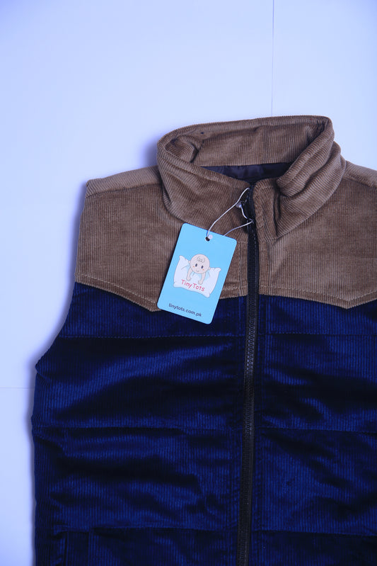 Blue & beige corduroy Quilted Sleeveless jacket