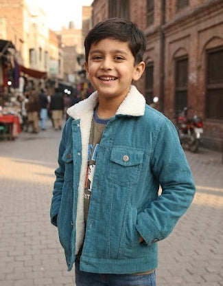 Teal Corduroy inner fur jacket