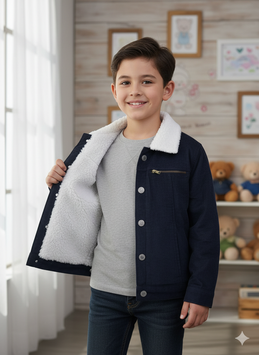 Royal Blue stretch Denim Inner Furr Jacket