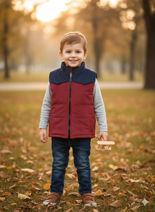 Maroon & blue corduroy Quilted Sleeveless jacket